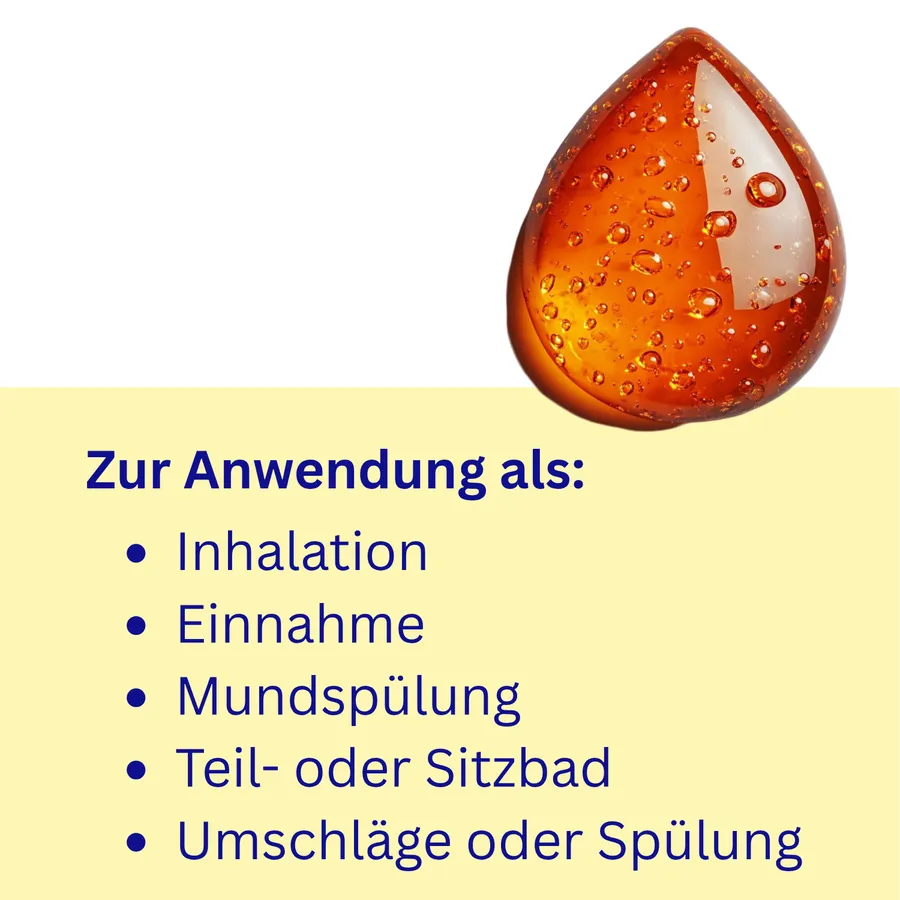 Zur Anwendung als Inhalation, Einnahme, Mundspülung, Teil- oder Sitzbad, Umschläge oder Spülung – Tropfen