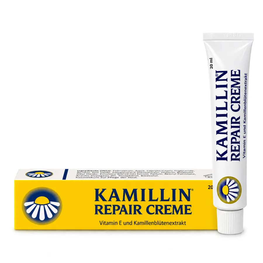 KAMILLIN® REPAIR CREME – Faltschachtel und Tube, Vitamin E und Kamillenblütenextrakt
