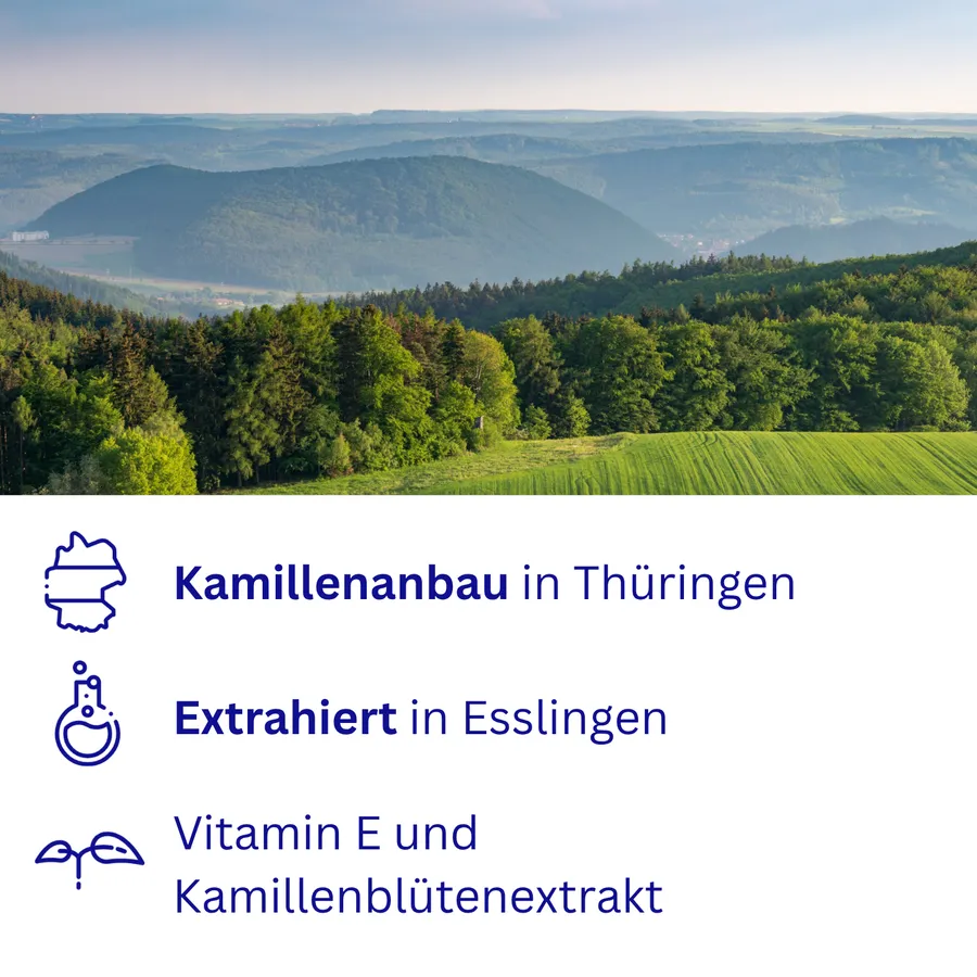 Kamillenanbau in Thüringen, extrahiert in Esslingen, Vitamin E und Kamillenblütenextrakt – Landschaft in Thüringen