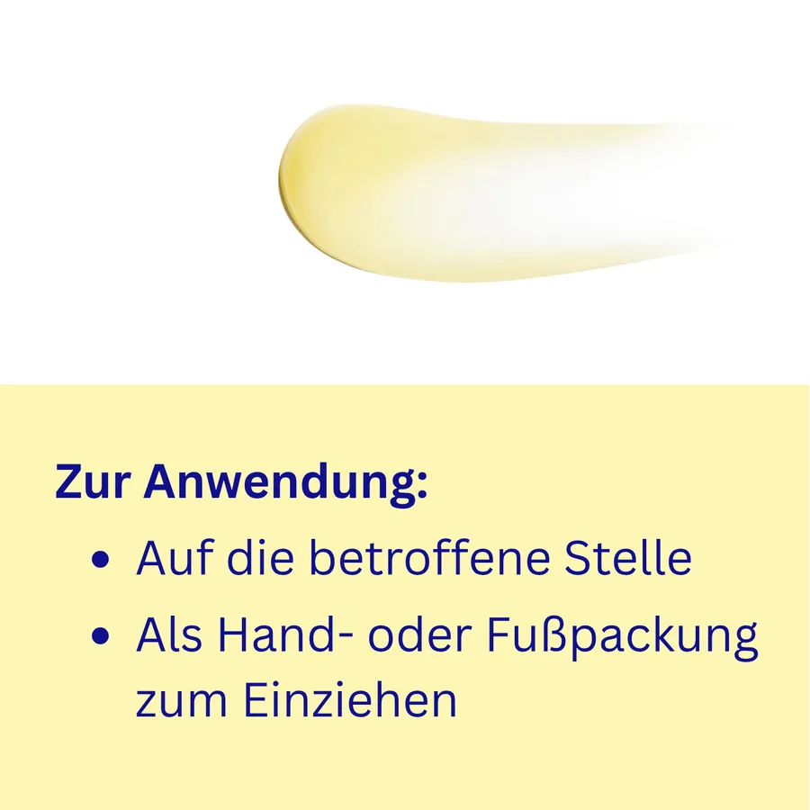 Zur Anwendung auf die betroffene Stelle oder als Hand- oder Fußpackung zum Einziehen – Cremestrich